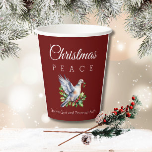 Burgundy Peace Dove Holly Christian Christmas Paper Cups