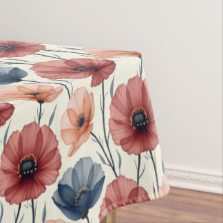 Burgundy Peach and Blue Poppy Tablecloth