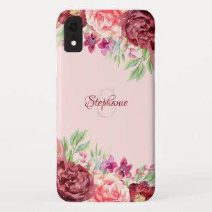 Burgundy Peach Blush Floral Rose Monogram Case-Mate iPhone Case
