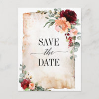 Burgundy Peach Coral Pink Roses Save the Date