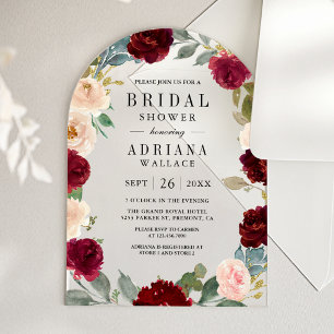 Burgundy Peach Floral Bridal Shower Acrylic Invitations