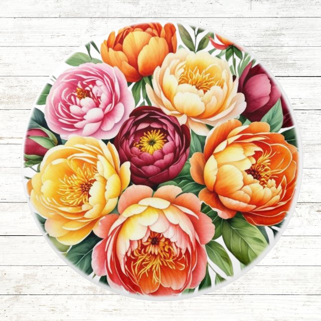 Burgundy Peach Flowers Pink Peony Floral Pattern  Ceramic Knob (Creator Uploaded)