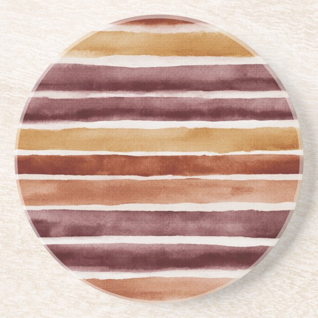 Burgundy Peach Orange Red Stripes Coaster (Front)