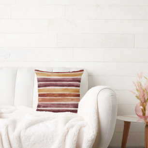 Burgundy Peach Orange Red Stripes Cushion