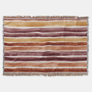 Burgundy Peach Orange Red Stripes Throw Blanket