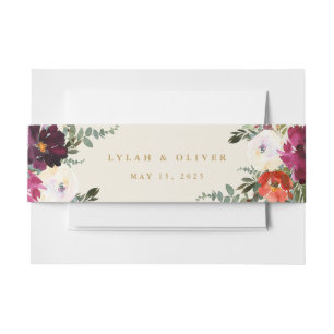 Burgundy + Peach Watercolor Floral Wedding Invitation Belly Band