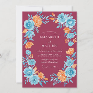 Burgundy Peach Wildflower Wedding Invitation