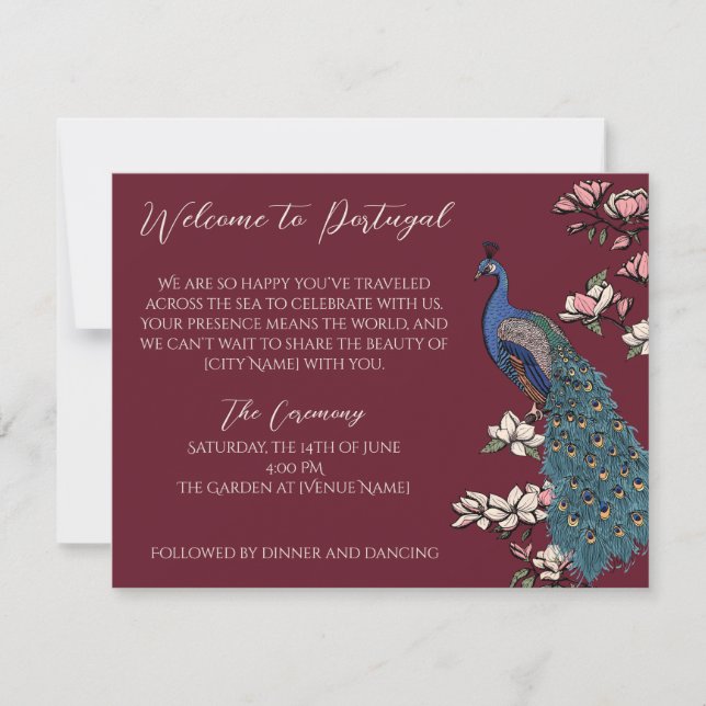 Burgundy Peacock Destination Guest Greeting (Front)