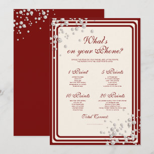 Burgundy Pearl What's On Your Phone Bridal Game Invitation