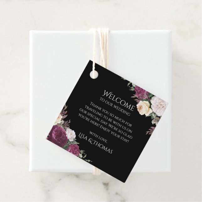 Burgundy Peonies Wedding Welcome Gift Tag (In Situ)
