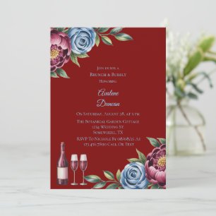 Burgundy Peony and Blue Rose Brunch & Bubbly Invitation