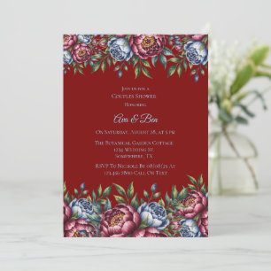 Burgundy Peony and Blue Rose Couples Shower Invitation