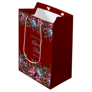 Burgundy Peony and Blue Rose Wedding Medium Gift Bag