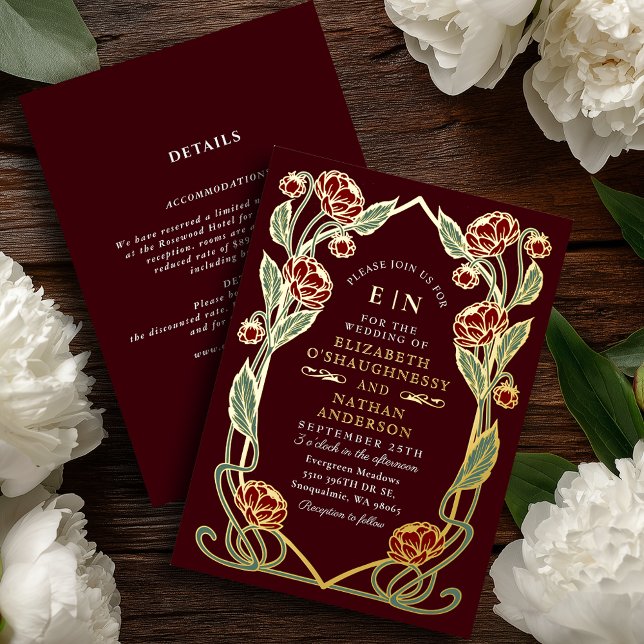 Burgundy Peony Art Nouveau Wedding All in One (Creator Uploaded)