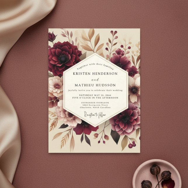 Burgundy Peony Botanical Romance Wedding Invitation (Creator Uploaded)