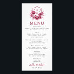 Burgundy peony flowers wedding floral menu card<br><div class="desc">Burgundy peony flowers and initials floral wedding menu card. This wedding menu card features a stunning burgundy floral Chinoiserie design, showcasing a peony flower crest that beautifully merges porcelain-inspired artistry with traditional Chinese elegance. The floral crest, reminiscent of classic ink paintings, exudes romance and sophistication, with graceful blooms in rich...</div>