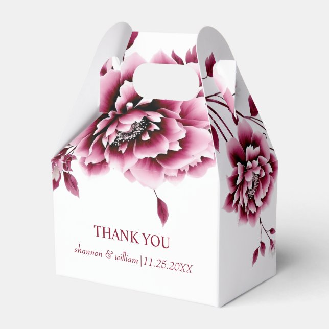 Burgundy peony flowers wedding  floral Thank You Favour Box (Front Side)