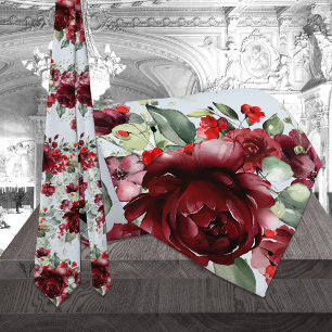 Burgundy Peony Silver Sage Greenery Blue Wedding Tie