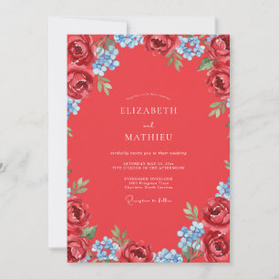 Burgundy Periwinkle Painted Wedding Invitation