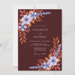 Burgundy Periwinkle Wildflower Wedding Invitation