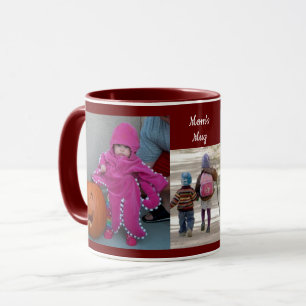 Burgundy Personalise 3 PHOTO TEMPLATE Gift Coffee Mug