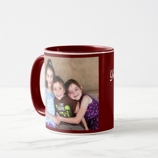 Burgundy Personalise PHOTO TEMPLATE Gift Coffee Mug (Front Left)