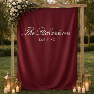 Burgundy Personalised Fabric Wedding Welcome Sign Tapestry