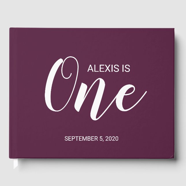 Burgundy Personalised First Birthday Guestbook (Front)