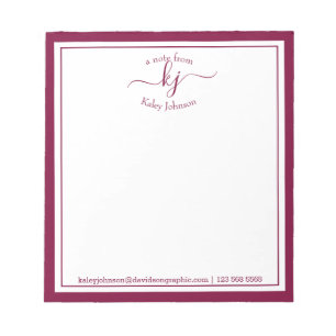 Burgundy Personalised   From The Desk Of Notepad