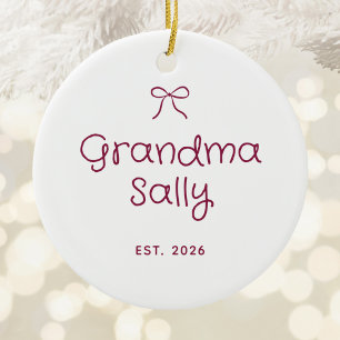 Burgundy Personalised Grandma Est. Year Photo Ceramic Tree Decoration