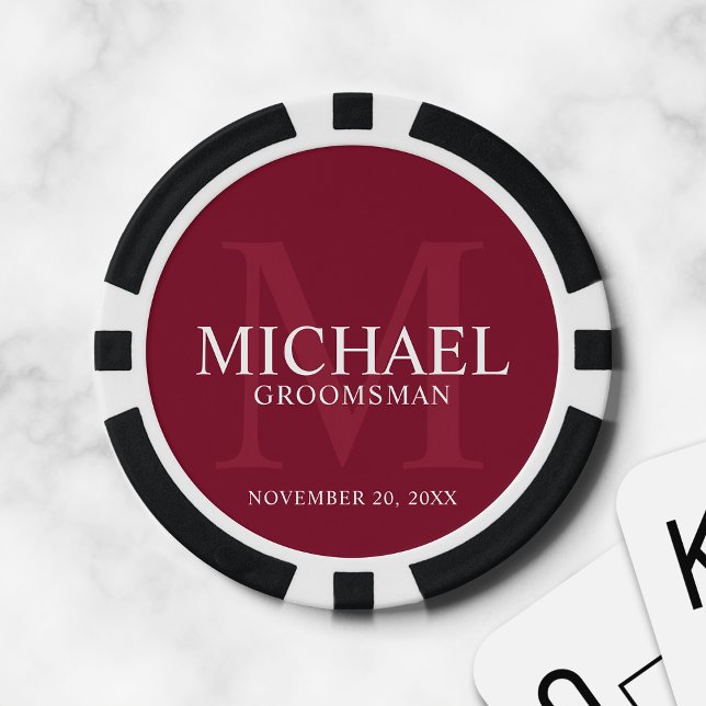 Burgundy Personalised Groomsmen's name&monogram Poker Chips (Creator Uploaded)