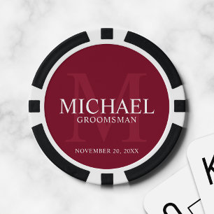 Burgundy Personalised Groomsmen's name&monogram Poker Chips