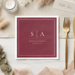 Burgundy Personalised Initial Wedding Napkins