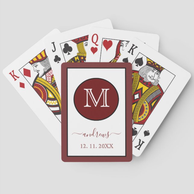 Burgundy Personalised Monogram and Name Playing C Cards (Back)