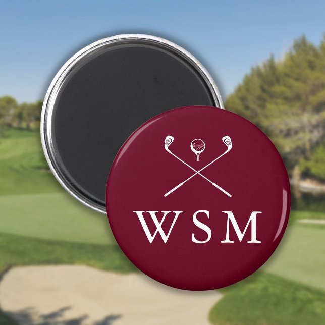 Burgundy Personalised Monogram Golf Clubs Magnet (Burgundy Personalized Monogram Golf Clubs Magnet)