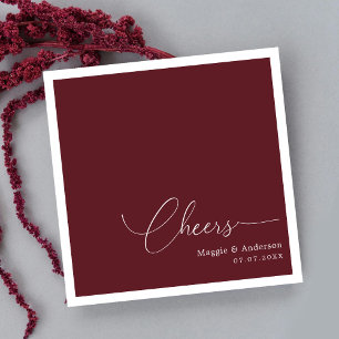 Burgundy Personalised Wedding Cocktail Napkins