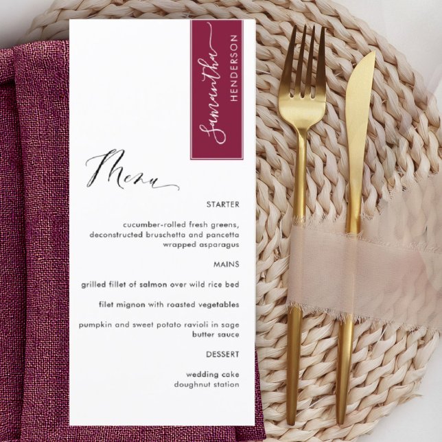 Burgundy Personalised with Guest Name Elegant Menu (Creator Uploaded)