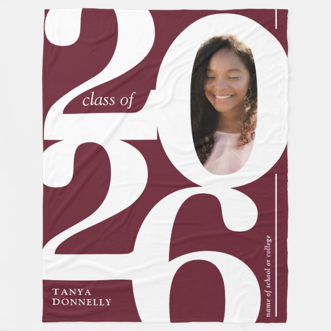 Burgundy Photo 2025 Graduation Fleece Blanket (Front)