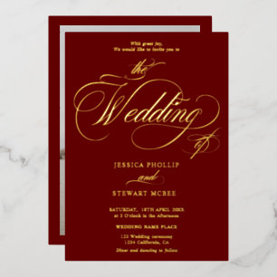 Burgundy photo calligraphy wedding gold
