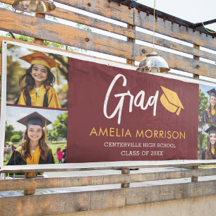 Burgundy Photo Collage Graduate Graduation Banner
