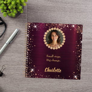Burgundy photo diamonds inspirational quote notebook