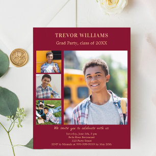 Burgundy photo Graduation Party invitation