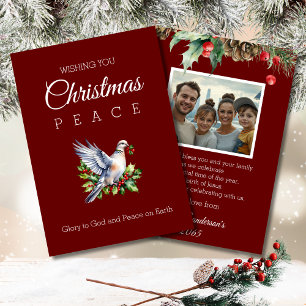 Burgundy Photo Peace Dove Christian Christmas Holiday Card