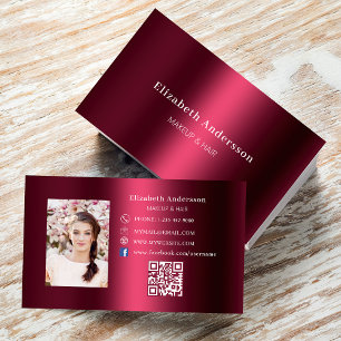 Burgundy photo qr code Facebook icon Business Card