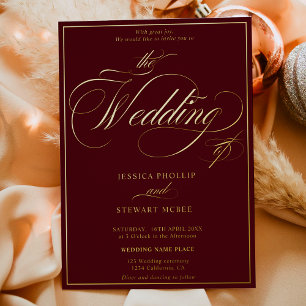 Burgundy photo script border wedding gold