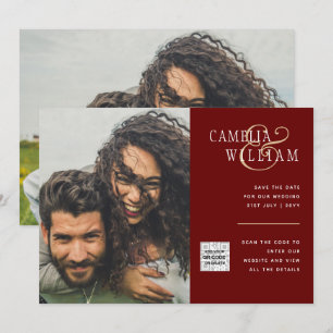 Burgundy PHOTO Wedding Invite QR Code Save Date