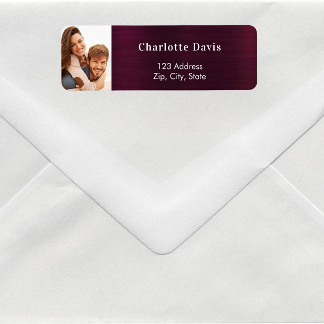 Burgundy photo wedding return address  (Creator Uploaded)