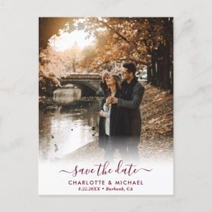 Burgundy Photo Wedding Save The Date Postcards