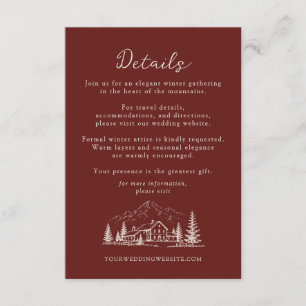 Burgundy Pine Winter Wedding Details Card