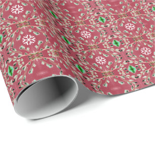 Burgundy Pink and Dark Green Wrapping Paper